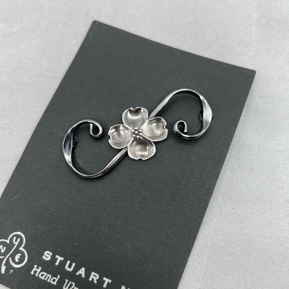 Vintage Dogwood Floral Scroll Bar Pin 925 Sterling Silver Signed NYE - Picture 3 of 10